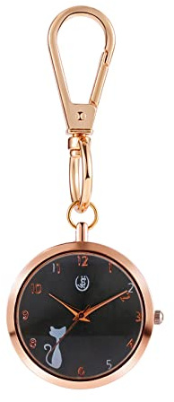 JewelryWe Taschenuhr mit Karabiner Schlüsselanhänger Quarzuhr Analog Strass Uhr für Ärzte Krankenschwestern Sanitäter Köche Gold Weiß