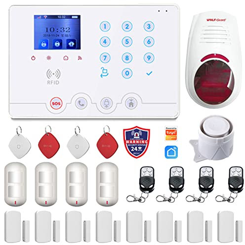 Wolf Guard W4Q-W03 WiFi + 4G Wireless Home Einbrecher Alarmanlage Kit Tuya Smartlife APP, mit Sirene Fenster Türsensor Bewegungsmelder RFID, Deutsch
