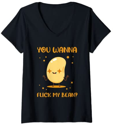 Womens You Wanna Flick My Beans Edible Seed Bean V-Neck T-Shirt