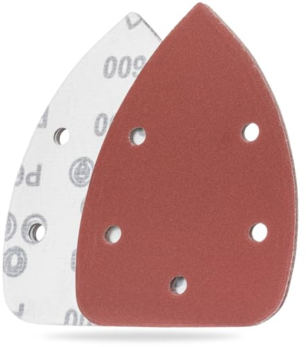 YoiYee 600 Grit Mouse Sanding Sheets, 140x90mm Hook and Loop Pads, 10 Pack | 5 dust extraction holes (8mm), aluminium oxide abrasive, heavy E paper backing, anti-static, fits 140mm delta palm sanders