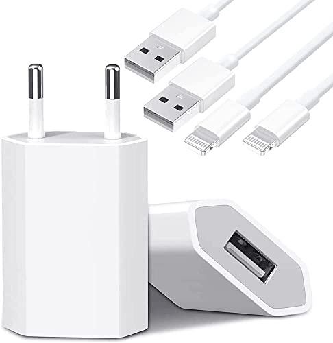 PhoneThrone Caricatore compatibile con iPhone [2 Pack ] Caricabatterie USB da Muro con 2 cavi da1M da Lightning a USB 5V-1A Alimentatore Ricarica Spina Compatibile con 13/SE/12/11/XS Max/XR/X/8/7/6