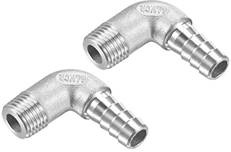 M METERXITY 2 Paquete Manguera Conexiones Púa - 90 Grados Codo Acero Inoxidable Acero Tubo 10 mm !]Conector Aplicar a Agua Combustible (G1/4 Macho Tubería)