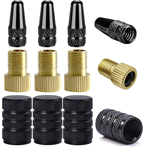 HSINMAXit Presta Valve Adapter Presta to Schrader Valve for Air Pump Brass- Pack of 12 with Alloy Schrader Valve Cap Presta Valve Cap Car Tire Caps