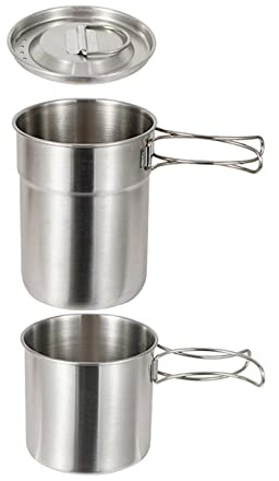 misppro Tragbare 2X Edelstahl Camping Cup Kit w/Folding Griffe Kochgeschirr Kochen Schüssel Abenteuer Camp Outdoor Rucksack Zubehör
