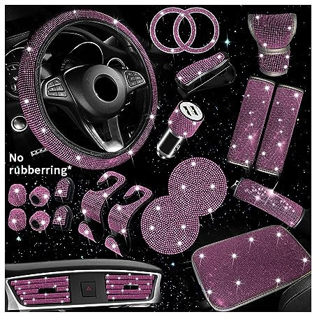 Lenkradbezug Auto Universal 38 cm Lenkrad Abdeckung Getriebe Handbremse Abdeckung Schulter Armlehne Pad Ladegerät Vent Dekor Streifen Frauen Auto Zubehör Set Auto-Lenkradbezug (Farbe : Pink)