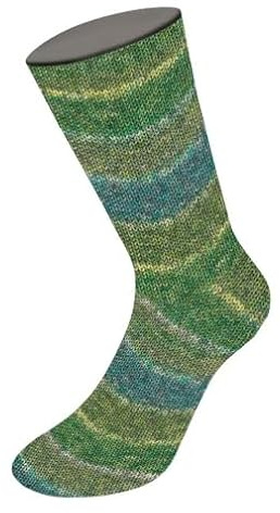 MEILENWEIT 100g Socktober Merino 4332 - Gras-/Heugrün/Zitrusgelb/Hellgrau/Schilf/Türkis