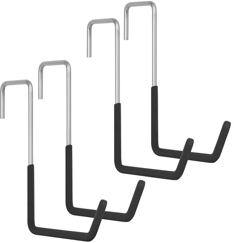 Winter Shore Gancho Pared de Viga Grande para Garaje (Pack de 4) - Soporte Bicicleta Pared en Forma de S para Vigas y Cabrios - Revestimiento Vinilo Antideslizante - Capacidad Carga 22,5 kg Cada Uno