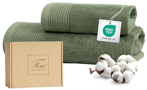 Ferò Set Luxus 2 Teilig Handtücher aus 100% Baumwolle, Low Twist 550 g/m², Ultra Weich und Saugfähig, Oeko-TEX, Italienisches Design, Hand Towels, Handtuch 50x100 cm, Gästehandtücher 50x30 cm, Grün