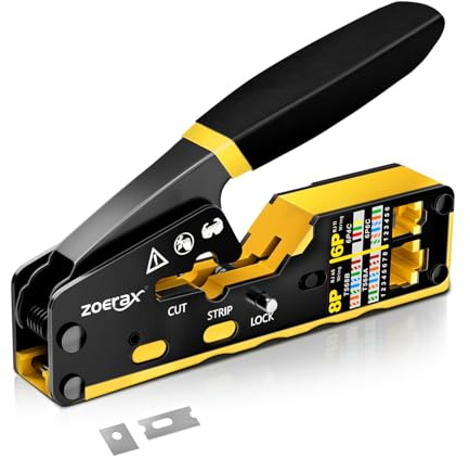 ZOERAX RJ45 Crimpzange Ethernet Crimp Tool Crimper für RJ11/RJ12 Standard, RJ45 Pass Through Stecker, Gelb