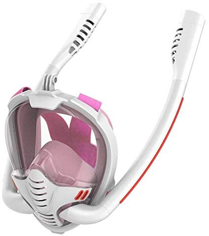 ZGYOZMNG Maske Doppel-Atemschutzmaske Tauchmaske Tauchmaske Unterwasser-Vollgesichts-Schnorchelmaske Schwimmen Schnorchel-Tauchausrüstung für Erwachsene und Kinder (Pink L)