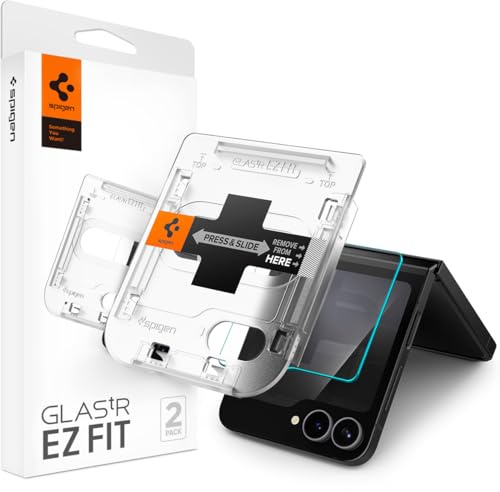 Spigen EZ Fit Schutzfolie [2P] für Samsung Galaxy Z Flip 7 FE, Z Flip 6 | Gehärtetes Glas, inkl. Installationskit, Kristallklar, Kratzfest, Hüllenfreundlich, 9H Härte Folie