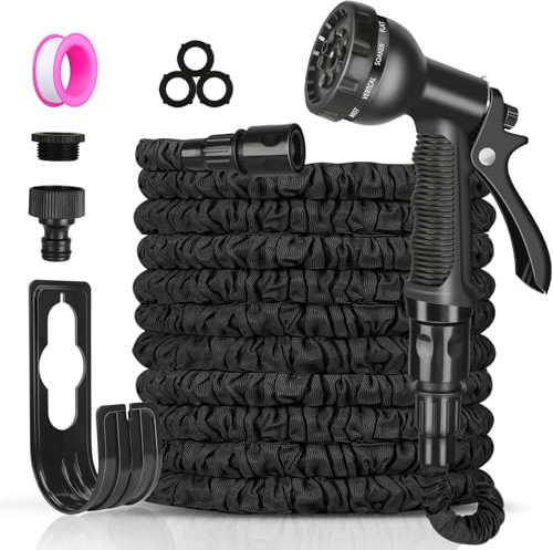 Garden Hose Pipe - 50FT Expandable Flexible Water Hose, Expanding,Lightweight,Leakproof with 8 Function Hose Pipe Spray Gun,3/4,1/2 Connectors