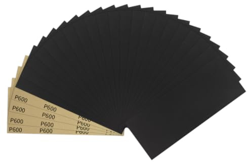 SenmaiTools Papel de Lija 600 Grano 25 Piezas 93 x 230 mm Lijas al Agua/Seco para Madera Pared Automóvil Pintura Metal