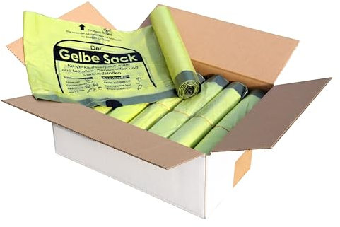 Lot de 20 rouleaux de sacs jaunes en carton, 90 l, 15 µ, 13 sacs par rouleau, avec cordon de serrage pratique, sacs de recyclage, sacs de tri