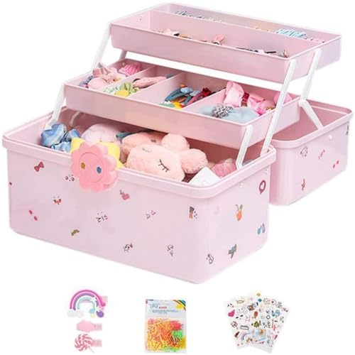 Senermter Organizer für Haarschmuck, Aufbewahrungsboxen für Haarschmuck für Kinder, 3-lagige Kopfbedeckungshülle für kleine Mädchen für Haarbänder, Haargummis, Haarspangen