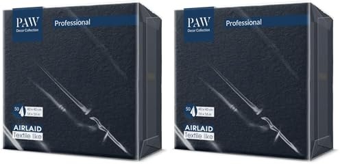 PAW - Serviettes Airlaid (40 x 40 cm) I 50 pièces I Unicolore I Semblable à du tissu I Élégante décoration de table I HoReCa I Pour les occasions comme mariages, les fêtes I Color: Black (Lot de 2)