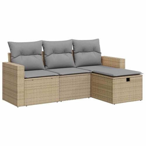 vidaXL Soffgrupp för trädgård med dynor 4 delar beige konstrotting