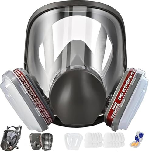 goambuy Maschera di protezione completa per la respirazione, riutilizzabile, 20 filtri con filtro al carbone attivo per la pittura, protegge da gas, vernice, polvere, prodotti chimici e altre