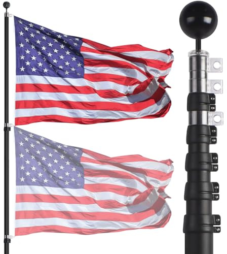 NELXINJO 20ft Telescopic Flag Pole - Extra Thick Outdoor Telescoping Flag Poles with 3x5 American Flag for Residential or Commercial,Black