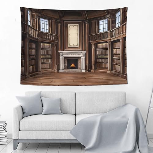 ALTCIRNMD Vintage-Kamin Wandteppich 130X150Cm Mittelalterliche Bibliothek Wandkunst Für Kinder Jungen Mädchen Rustic Garden Wandbehang Boho Wandtuch Roompicknickdecke Wandteppich Tapisserie