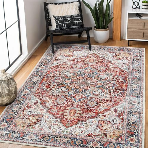 XSIVOD Area Rugs for Bedroom Living Room, Orange/Red Washable Rugs for Entryway Kitchen Mat, Non Slip Bedside Vintage Rug, Soft Oriental Rug Accent Floor Carpet for Home Decor, 90 x 150 cm