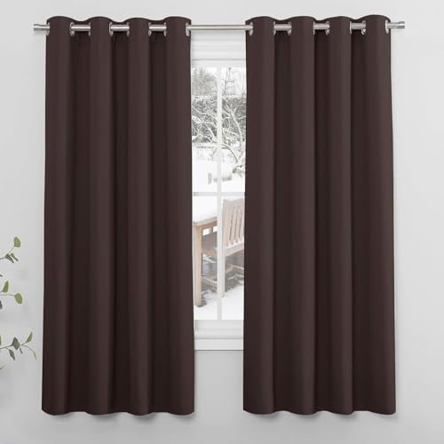 NINGBAI Vorhang Verdunkelung Blickdicht Gardinen 220 x 120 cm Gardine Schlafzimmer Ösen Thermo Blackout Curtain Wohnzimmer für Schlafzimmer, Braun