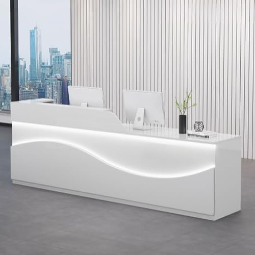 GUQASDV Empfangstheke Rezeption, Reception Desk Modern, Empfangstresen für Praxis, Reception Table mit Stauraum mit Sanfter Beleuchtung für Schönheitssalons, Kleine Unternehmen(Wit,1.2m)