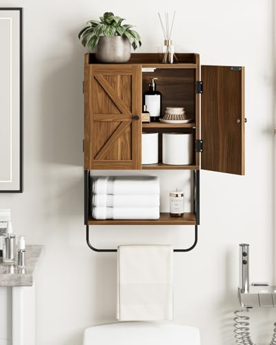 Apetaccat® Bathroom Cabinet Wall Mounted, Wooden Medicine Cupboard with Adjustable Shelves, Space-Saving Wall Storage Unit for Bathroom, Kitchen and Living Room (68.5 x 39 x 18 cm,Country Walnut)