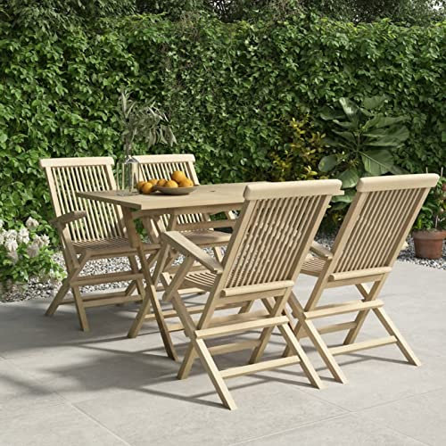 IKAYAA Gartenmöbel Set Holz Sitzgruppe Garten Gartenmöbel Set 4 Klappbar Stühle mit Tisch Holz Essgruppe Gartengarnitur Sitzgarnitur Massives Teakholz Grau