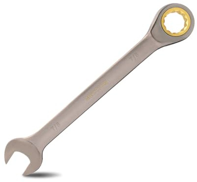 Meccion Combination Wrench 7/8 Inch SAE Open End Ratcheting Wrench - Industrial Grade Gear Spanner with Grey Nickle Plated