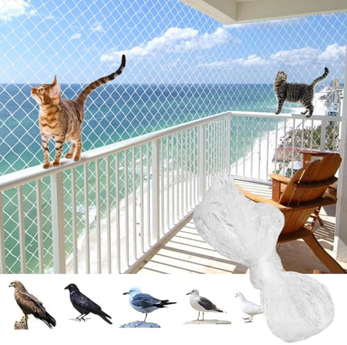 Kattnät för balkong, kattnät 5 x 10 m, kattnät för balkong utan borrning, trådförstärkt, kattskyddsnät, transparent fågelskyddsnät, för balkonger, terrasser, fönster