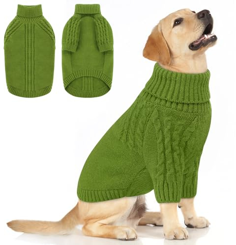 Queenmore Hundtröja XL, mjuk och varm stickad polotröja, för labrador, Border Collie, Golden retriever (grön, XL)