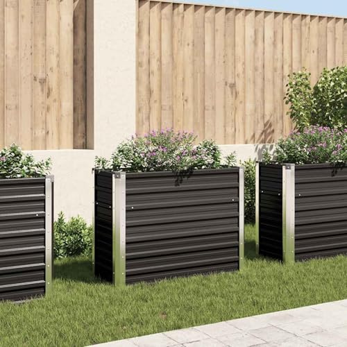 Aiuola rialzata da giardino, antracite, 100 x 40 x 77 cm, in acciaio zincato, per balcone, giardino, terrazza, fiori