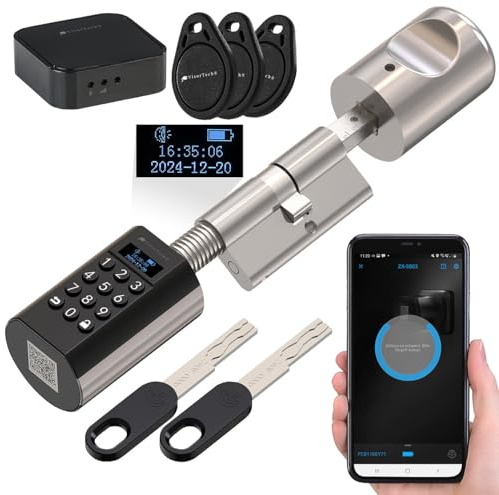 VisorTech Türschloss Zahlencode: Elektronischer Tür-Schließzylinder mit Display, Code, Transponder +GW (Elektrisches Schloss, Schließzylinder für Haustür, RFID)