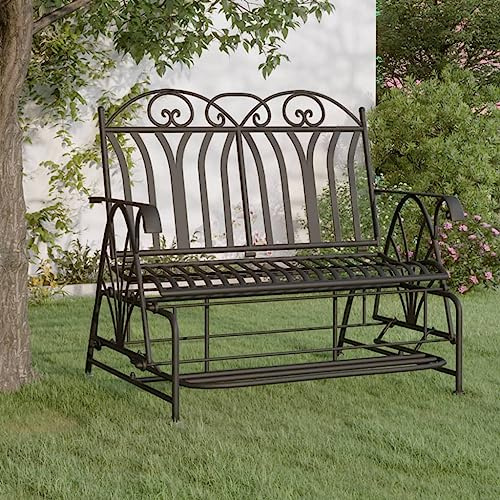 Qnhdfrt Schaukelbank 2-Sitzer 114 cm Schwarz Stahl Outdoor Gartenbank mit Schaukelfunktion für Garten Balkon Terrasse – Robustes Metall Bequeme Sitzgelegenheit
