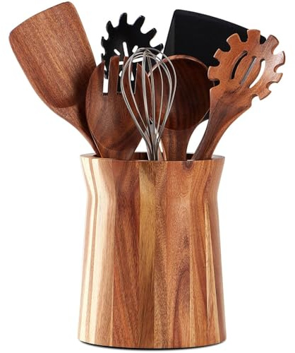 Generisch Portautensili in legno per piano di lavoro, girevole a 360°, grande porta utensili da cucina in acacia per bancone da cucina, decorazione da cucina in fattoria, 18,3 x 15,2 cm