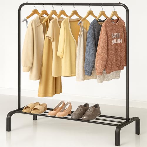 T-LOVENDO.ES Perchero Burro Ropa Resistente | Estable y Estrecho | Sin Ruedas | Con balda Zapatero | Capacidad de carga 30kg | Fácil montaje | Metálico | Entrada Recibidor o dormitorio