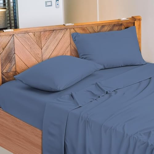 NARCISO - Lenzuola Una Piazza e Mezza 100% Cotone Made in Italy, Completo Letto Composto da 1 Lenzuolo Sotto con Angoli 130x200, 1 Lenzuolo Sopra 190x290, 1 Federa Cuscino 50x80cm (Celeste Polvere)