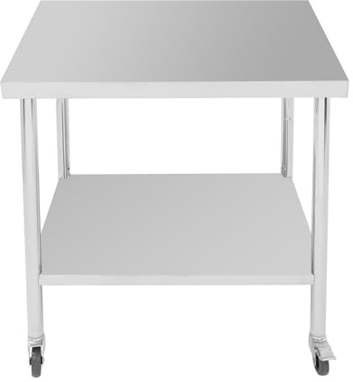 C-Juzarl Küche Edelstahl Arbeitstisch 76x60x85cm Werkbank Edelstahltisch mit Rollen & Ablage Grilltisch Outdoor Küchentisch, 300 kg Tragkraft