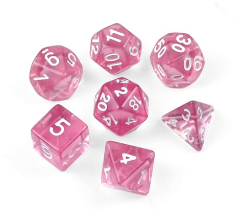 DND Dice, set di 7 dadi poliedrici MTG, set di dadi D&D | Dungeon and Dragons, Set di dadi D4 D6 D8 D10 D12 D20 D%, per giochi di ruolo, scritte rosa e bianche