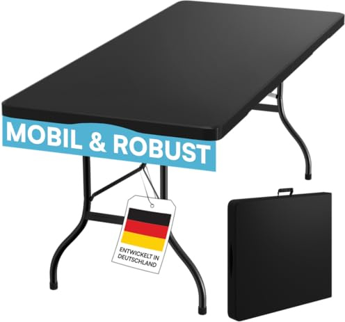 STEELSØN Zennar Gartentisch 180x74 cm, Schwarz, Kunststoff, für 8 Personen | Campingtisch, Buffettisch wetterfest, Klapptisch mit Tragegriff, Partytisch, Garten, Terrasse & Balkon, Outdoor Gartentisch