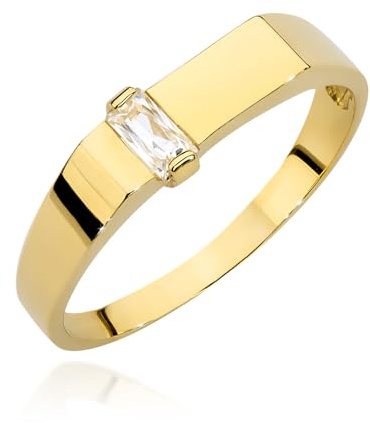 MARKO Damen Siegelring 333 Echtgold mit Zirkonia, eleganter Goldring für Frauen, moderner Damensignetring mit rechteckigem Stein, Ringschmuck als Geschenk für Damen