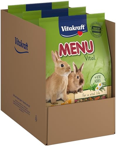 Vitakraft Menu Vital, Zwergkaninchen Futter, mit Kräutern und Gemüse, rohfaserreich, ohne Zusatz von Zucker (3x 5kg)