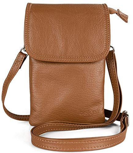 befen Handytasche zum Unhängen Damen, Echtleder Handytasche mit Geldbörse zum Umhängen Kleine Umhängetasche Damen mit Langem Riemen und Schlüsselring für Phone unter 6,7 Zoll, Braun
