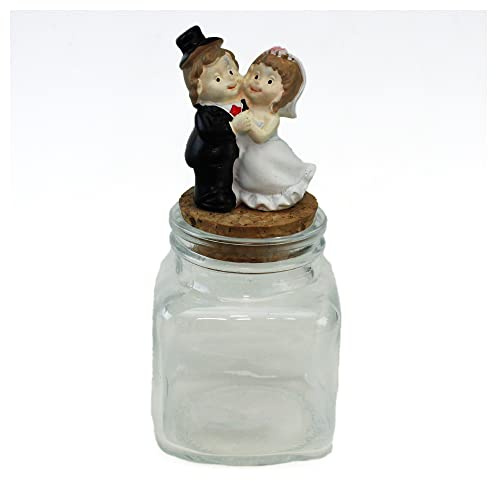 DLM-32114 (Kit 12 Pezzi) Barattolo Quadrato in Vetro con Coppia Sposi Sposini Nozze Anniversario Matrimonio Portaconfetti Segnaposto bomboniera