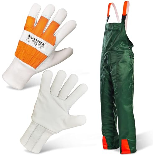 Safetytex Forstschutz Set Schnittschutzhose und Forsthandschuhe | 2-teiliges Set, KWF geprüft, Schutz bei Forstarbeiten, Gartenarbeiten, robuste Verarbeitung, komfortabel, langlebig