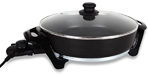 Pot multifonction idéal pour la friture, le ragoût, la cuisson des paellas, des omelettes et des pizzas. 35 cm de diamètre. Puissance 1500 W.