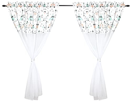 TupTam Kinderzimmer Voile Vorhänge Baby Gardinen mit Tunnelzug Set, Farbe: Füchse mit Zelten, Größe: ca. 140 x 245 cm