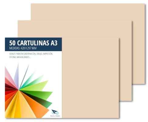 Raylu Paper – Papier Cartonné A3 Coloré, 50 Feuilles Cartonnées, Papier Epais de Couleur, pour l’Ecole, le Bureau, le Scrapbooking, les Activités Manuelles, 297 x 420 mm 180g/m² (Crème)