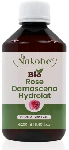 Acqua di rose biologiche 250 ml – 100% pura rosa Damascena idrolato per viso, capelli e cosmetici fai da te – Organic Rose Water – Nakobe